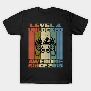 Level 4 Unlocked Birthday 4 Years Old Awesome Since 2016 T-Shirt